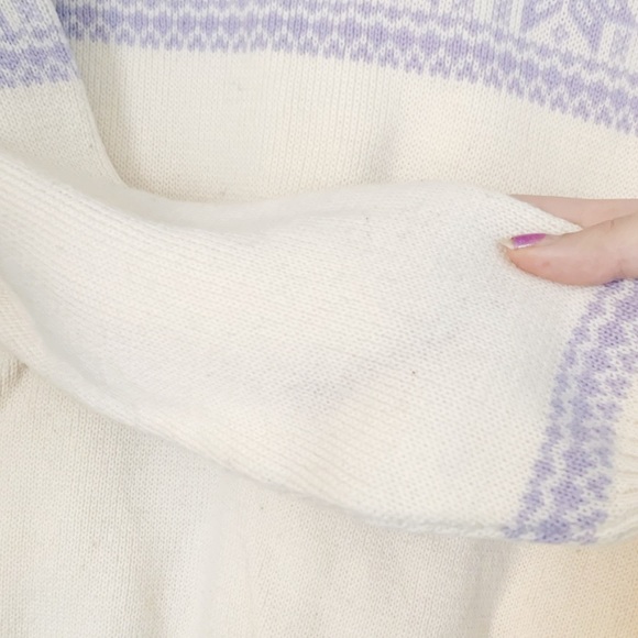 Demetre Wool Fair Isle Sweater Nordic Purple Creme Snowflake Ski Vintage Ribbon - Picture 4 of 8